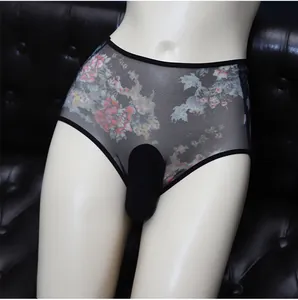 Detail of floral mesh boxer briefs with 3D pouch and breathable lace material