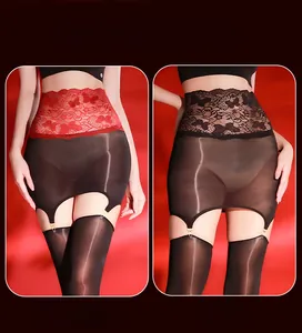 Lace high waist suspender garter belt with ultra-thin transparent sheer stockings set