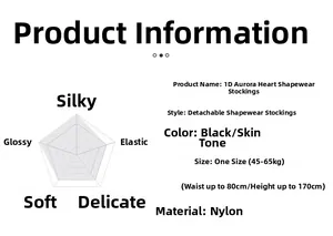 Detailed size chart for 1D ultra-thin heart pattern stockings showing fit and dimensions
