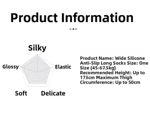 Size guide for ultra-thin stay-up stockings with silicone non-slip lace and dimensions