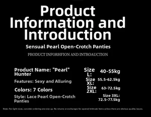 Size chart for lace crotchless panties with pearl massage detail in sizes L to 3XL
