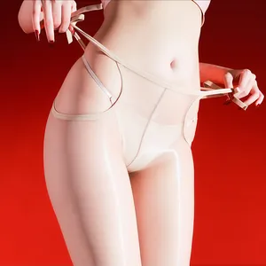 Detailed view of high-gloss oily pantyhose with sexy waist cut-outs and lace-up straps