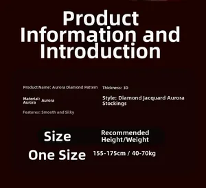 Size chart and specifications for diamond pattern gloss pantyhose with 3D texture details