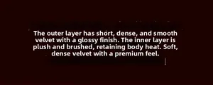 Detail text explaining the premium dense velvet material with warm brushed inner lining