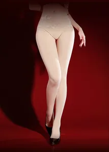 Detailed lace waistband on seamless high-waist thermal velvet tights in nude color