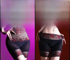 Detailed comparison of high-waisted and mid-waisted lace shaper shorts in black
