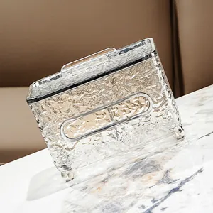 Luxuriöse Acryl-Taschentuchbox mit Eisriss-Textur und silbernen Metallkanten