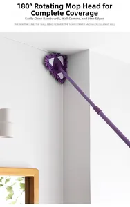 Detail of purple triangular mop head cleaning tight wall corners with 180 degree rotation