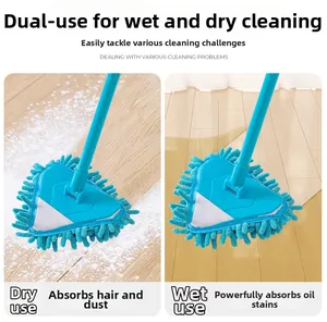 Dual-use triangular cleaning mop for dry dust suction and wet stain removal