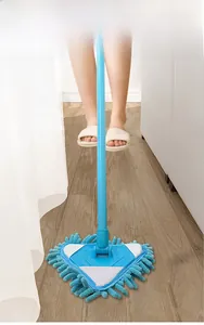 Blue triangular cleaning mop head with flexible long handle cleaning narrow floor gaps
