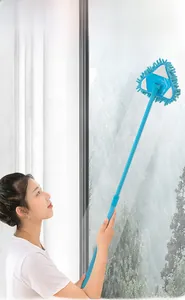 Detail of 90cm extendable blue triangular mop cleaning high glass windows and ceilings