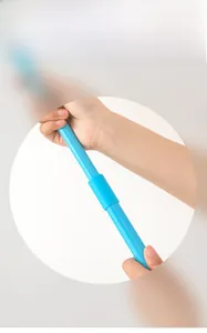 Detail of blue cleaning mop handle with rotary lock mechanism for length adjustment