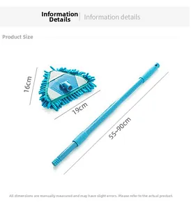 Size specifications of the adjustable triangular cleaning mop with telescoping pole handle