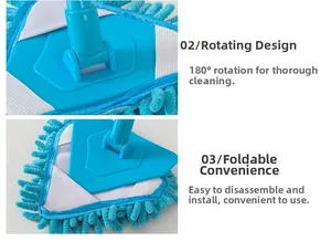 Detail of 180 degree rotating joint and foldable microfiber triangular mop head