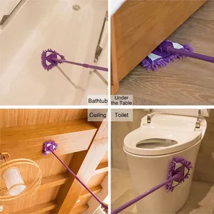 Purple triangular microfiber mop with telescopic handle for cleaning floors and ceilings