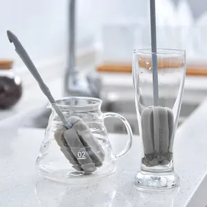 Long-handle sponge bottle brush with multi-layer flower head for deep cup cleaning