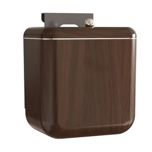 Poubelle de cuisine murale à grain de noyer avec couvercle et bouton argenté