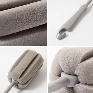 Long handle sponge bottle brush with wavy grey sponge head and practical hanging hook