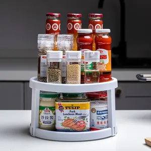 Support à épices pivotant à 360 à deux niveaux pour cuisine, design rond blanc épuré