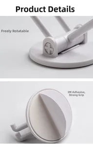 Detail of white 360 rotating hook with strong adhesive backing for wall mounting