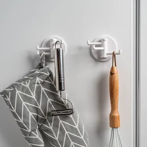 White multi-claw rotating kitchen wall hook with 4 arms for drill-free mounting