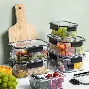 Transparante Voedselveilige Plastic Bewaardoos Met Luchtdicht Deksel Verdeelde Koelkast Organizer Vershoudbakje Bento Box Keukencontainers