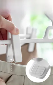 Detail of multi-functional pant hanger showing soft non-slip rubber pads for no-trace grip