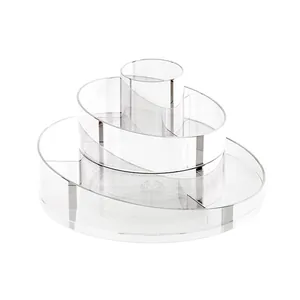 Rotating 3-tier clear acrylic makeup organizer for skincare and cosmetics storage