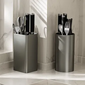 Porte-couteau multifonctionnel gris mat et organisateur de couverts en métal premium