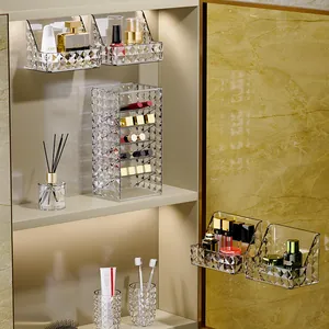 Set di organizer cosmetici da parete in acrilico con motivo a diamante per il bagno