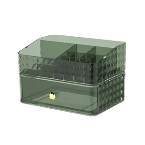 Green translucent cosmetic organizer with diamond texture and gold handle drawers