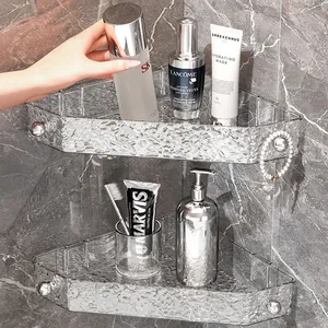 Estante de Esquina de Baño Sin Perforación Adhesivo de Pared Textura de Glaciar Transparente Estante de Ducha Cocina