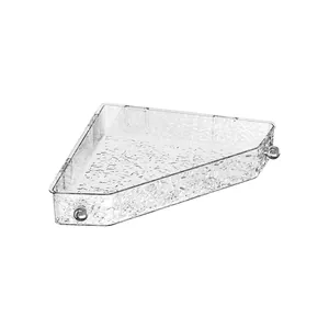 Estante de esquina transparente para baño con textura glaciar y detalles de bolas plata
