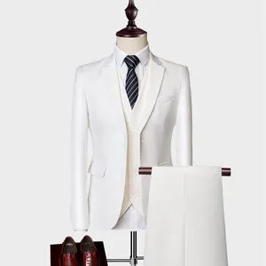 Heren Slim Fit Wit Kostuum Blazer Vest En Pantalon Koreaanse Stijl Casual Zakelijk Bruiloft Feest Nachtclub Mode Formele Herenkleding