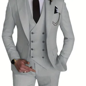 Heren Slim Fit Zakelijk Bruiloft Pak Jas Gilet En Broek Effen Kleur Professionele Blazer Notch Lapel Formele Kleding
