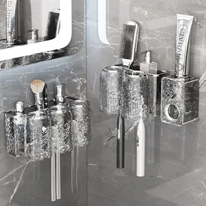 Wall-mounted bathroom toothbrush holder set with automatic toothpaste dispenser and cups