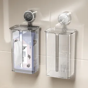 Wandgemonteerde Zuignap Tissue Box Waterdicht Transparant Grijs Kunststof Toiletrolhouder Opbergbox Voor Badkamer