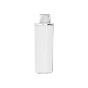 Clear laundry detergent storage container with measuring cap and airtight seal