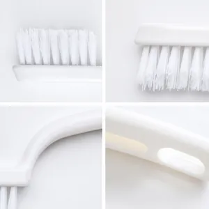 Stiff bristle crevice cleaning brush with ergonomic white handle and hanging hole