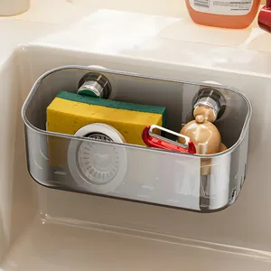 Zuignap Gootsteen Organizer Opbergrek Zonder Boren Transparant Plastic Rechthoekig Afdruiprek Voor Keuken Spons Borstel Houder