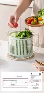 Macro shot of PET food-grade kitchen vegetable dehydrator with clear scale and green basket