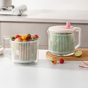 Manual Vegetable Dehydrator Salad Spinner Large Capacity Fruit Washer Dryer Basket With Scale Kitchen Tool