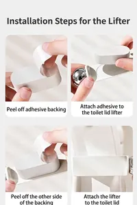 Step-by-step installation guide for the white suction cup toilet lid lifter device