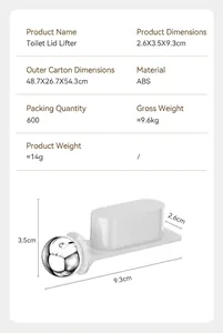 Detailed dimension drawing of ABS toilet seat lifter with a silver decorative handle