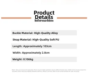 Detailed sizing chart for women's crocodile PU belt featuring alloy buckle specifications