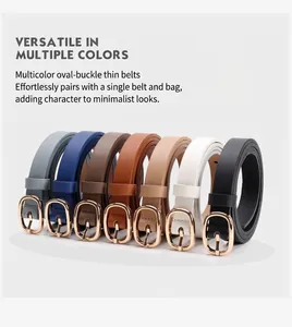Détail de ceintures fines pour femmes avec boucles ovales en sept couleurs variées