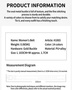 Spécifications de taille pour la ceinture femme en cuir PU de 103 cm avec boucle ovale