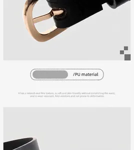 Détail d'une ceinture en cuir PU noir avec une boucle en métal doré en forme de D