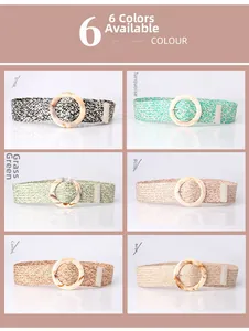 Sei colori di cinture intrecciate elasticizzate bohémien con fibbie rotonde in resina