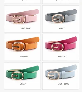 Plusieurs couleurs de ceintures fines en cuir pour femmes avec boucles dorées ovales
